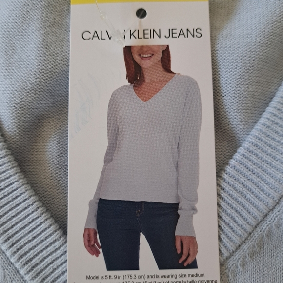 Calvin Klein Jeans V-Neck Sweater Women's Small Pale Blue Cotton Knit Top - Picture 10 of 13